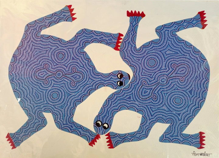 Turtles in Blue Bhil Painting by Geeta Bariya Thumbnail