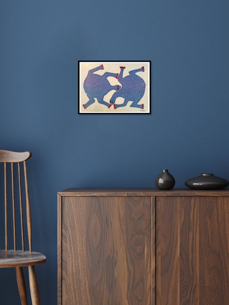 Turtles in Blue Bhil Painting by Geeta Bariya