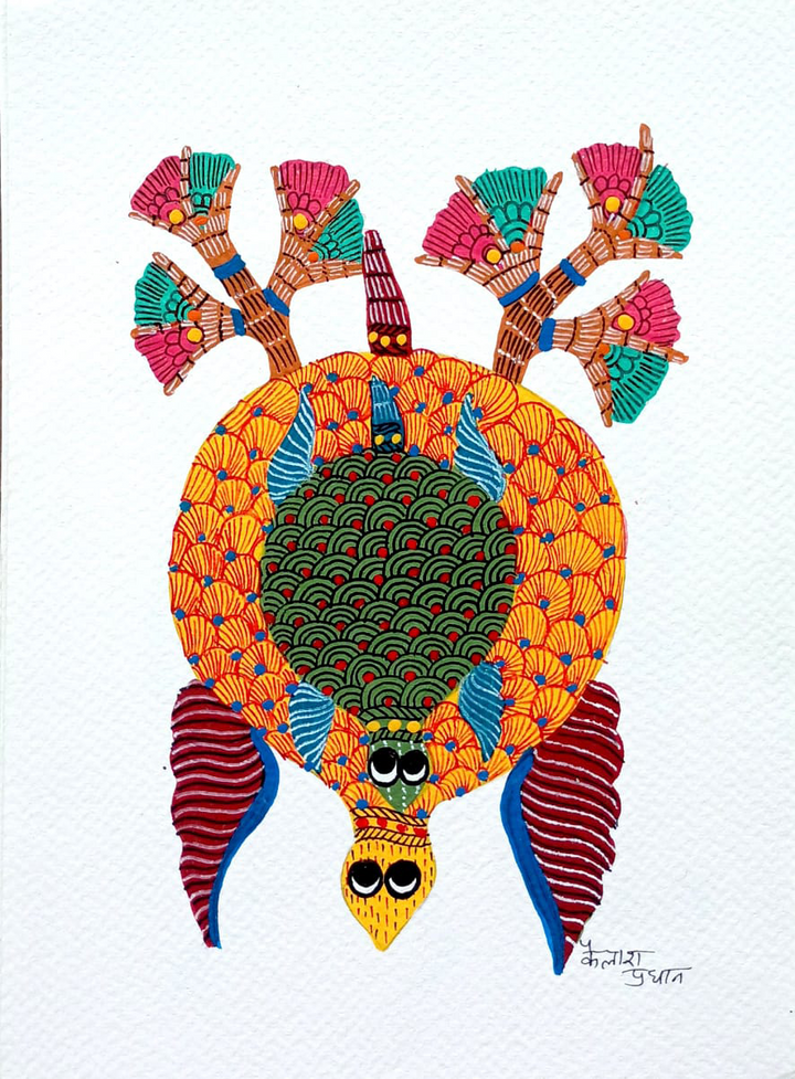The Colorful Turtles: A Gond Painting by Kailash Pradhan Thumbnail