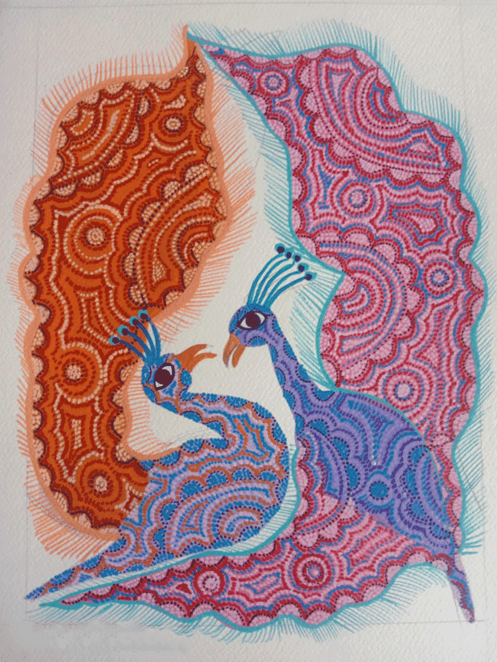 Two Peacock In Bhil by Geeta Bariya Thumbnail