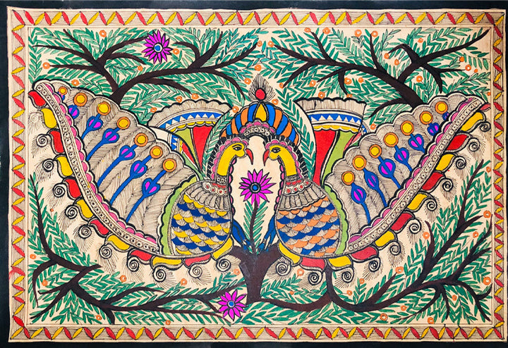Two Peacock, Madhubani by Ambika devi Thumbnail