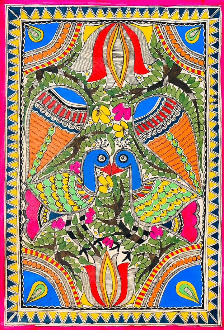 Two Peacocks, Madhubani by Ambika devi Thumbnail