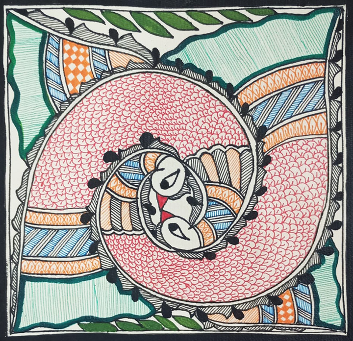 Two Peacocks in Madhubani Painting by Priti Karn Thumbnail