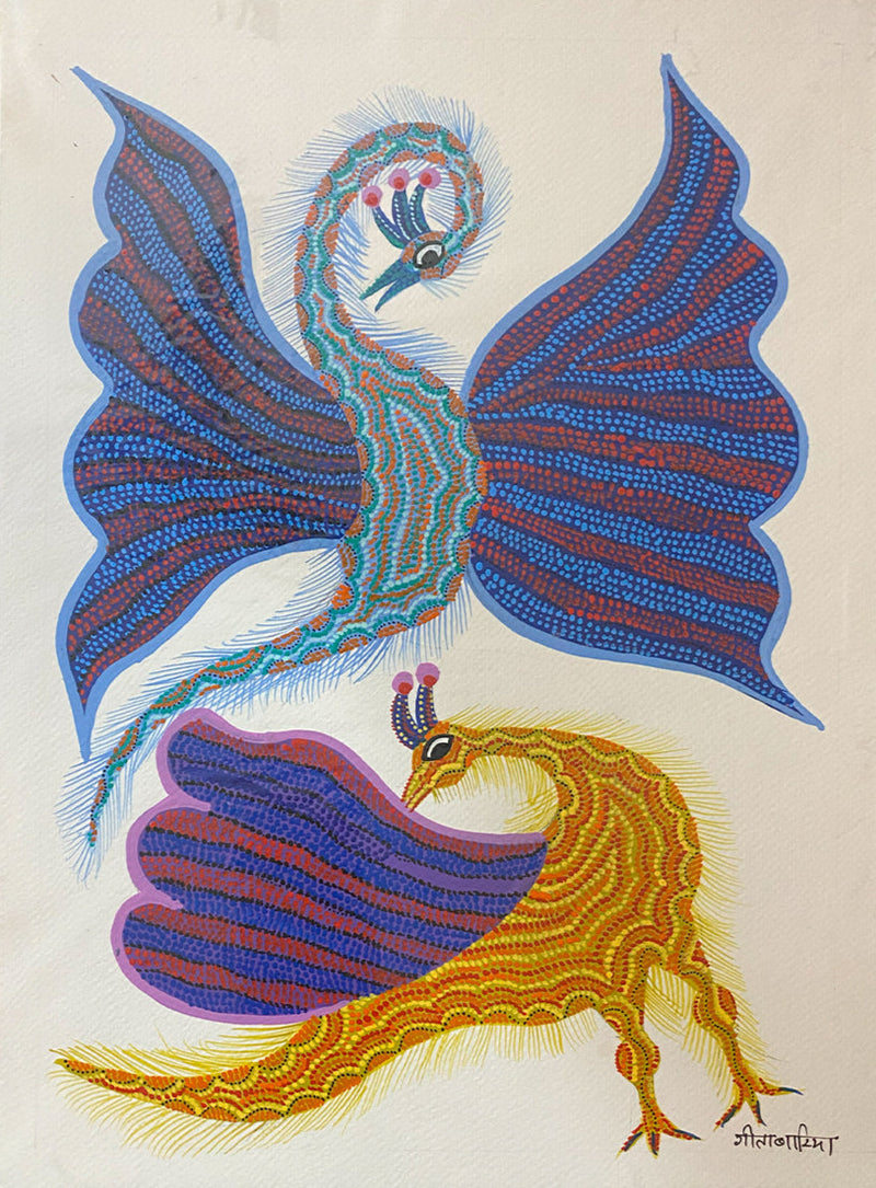 Buy Two dragon in one frame, Bhil Art by Geeta Bariya