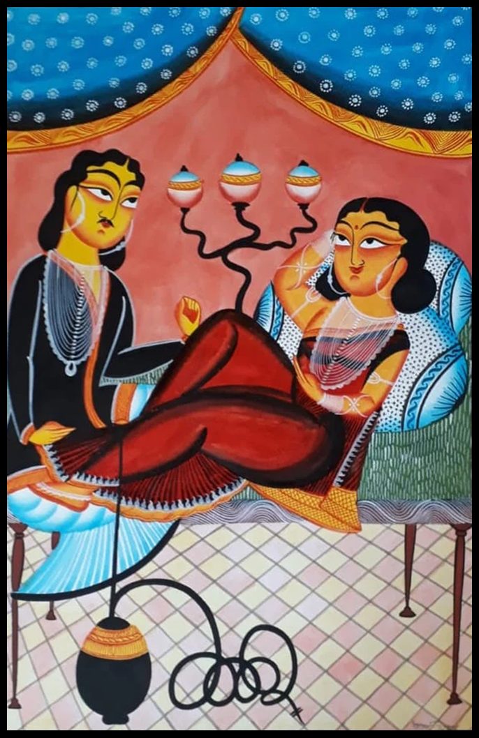 The Heart of Romance: A Kalighat Painting by Uttam Chitrakar
