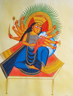 Tender Embrace of Mother Parvati: Kalighat Vibrancy by Uttam Chitrakar