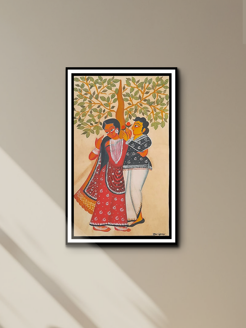 Floral Gestures of Affection: A Kalighat Painting by Uttam Chitrakar