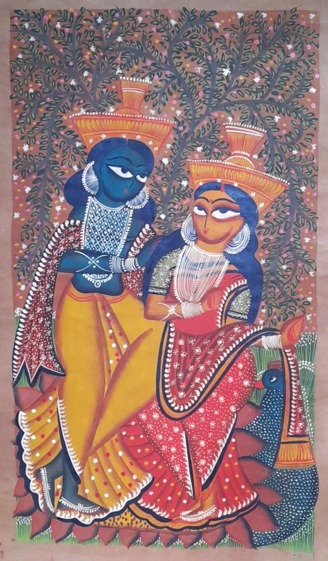 Krishna's Melody: Uttam Chitrakar's Kalighat Reflections