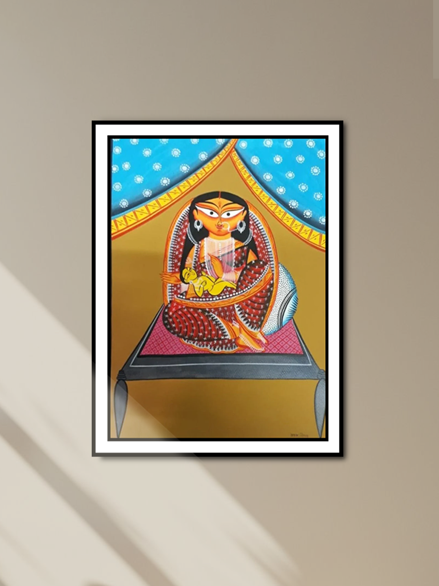 In the Arms of Love: A Kalighat painting by Uttam Chitrakar