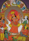 Goddess Durga's Radiance: Kalighat Artistry by Uttam Chitrakar