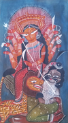 Durga with Mahishasura: Kalighat by Uttam Chitrakar