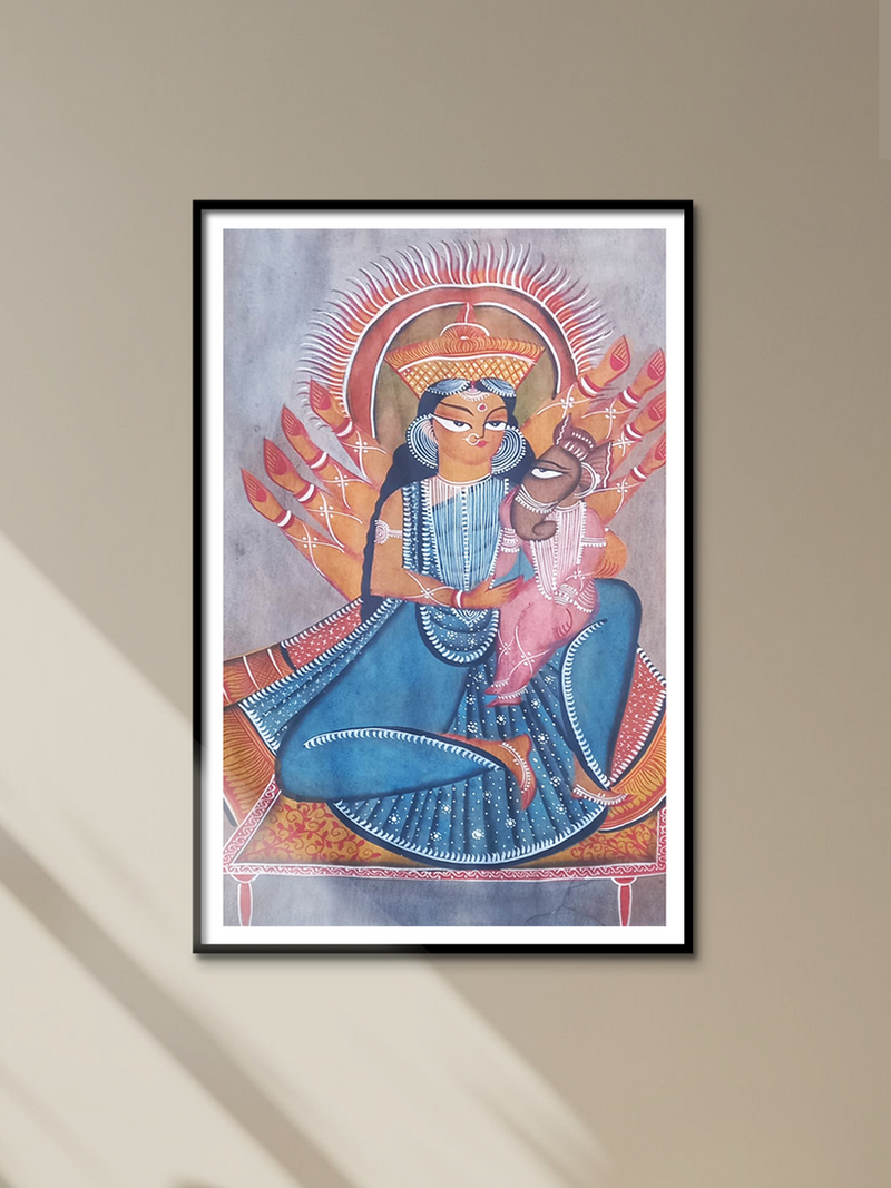 Goddess Durga with infant Ganesha: Kalighat by Uttam Chitrakar