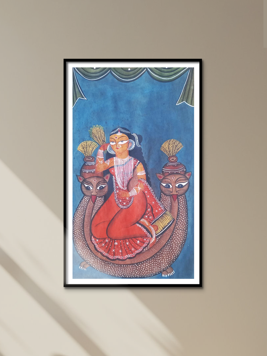 Goddess Lakshmi seated on an owl: Kalighat by Uttam Chitrakar