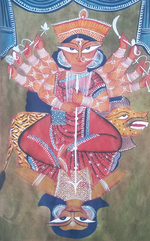Durga defeating Mahishasura: Kalighat by Uttam Chitrakar