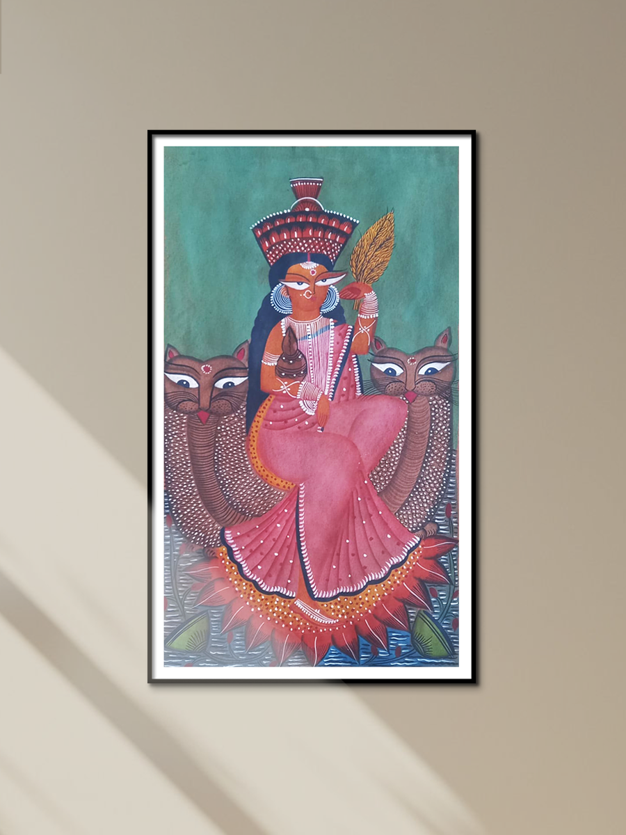 Lakshmi in pink attire: Kalighat by Uttam Chitrakar