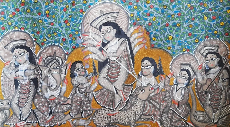 Maa Durga Handpainted in Kalighat Style by Uttam Chitrakar