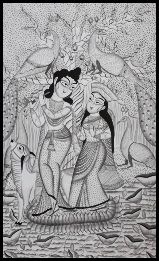 Divine Love: Radha Krishna in Kalighat by Uttam Chitrakar Thumbnail