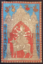 Goddess Sagat against red background: Mata Ni Pachedi by Vasant Manubhai Chitara