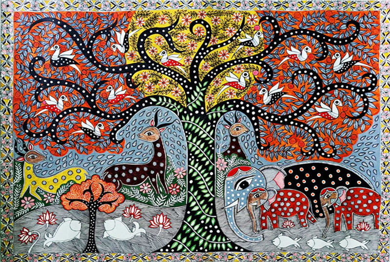 Tree of Life, Madhubani Painting by Vibhuti Nath