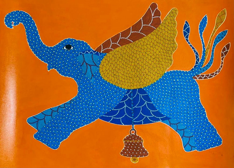 Elegant Flying Elephant: Gond Painting by Venkat Shyam