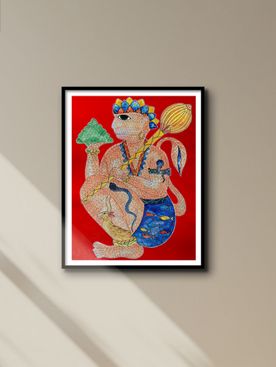 Hanuman’s Valour: Gond Painting by Venkat Shyam for sale