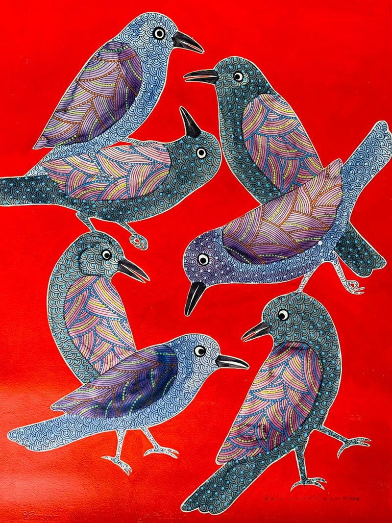 Delightful Feathers: Gond Painting by Venkat Shyam