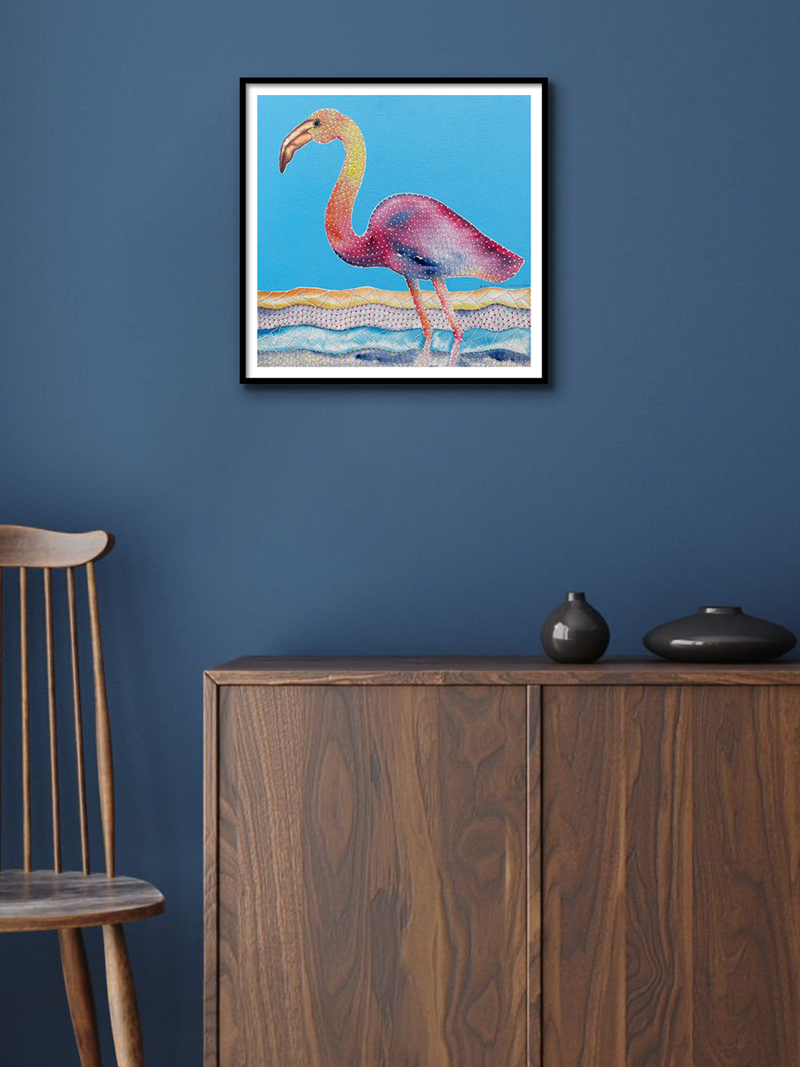 Delightful Crane: Gond Painting by Venkat Shyam