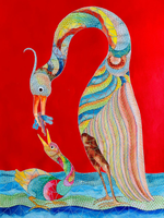 Crane’s Parental Grace:Gond Painting by Venkat Shyam