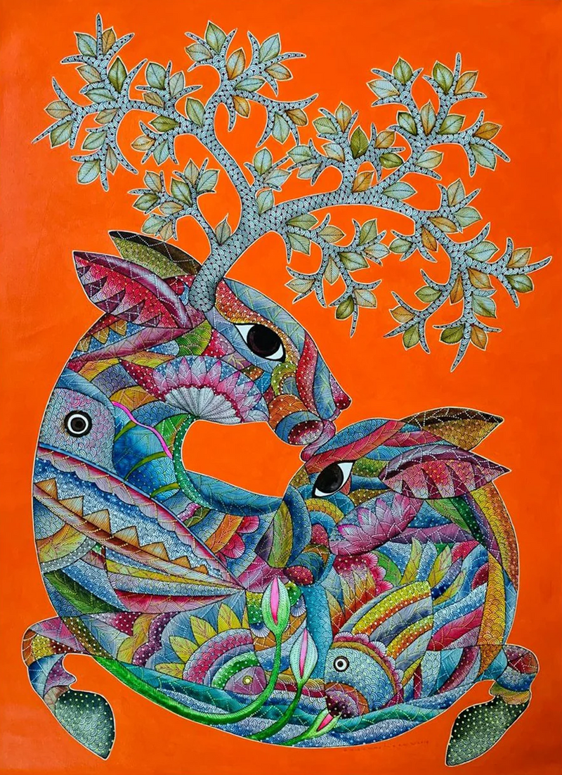 Shop Graceful Deer: Gond Painting by Venkat Shyam