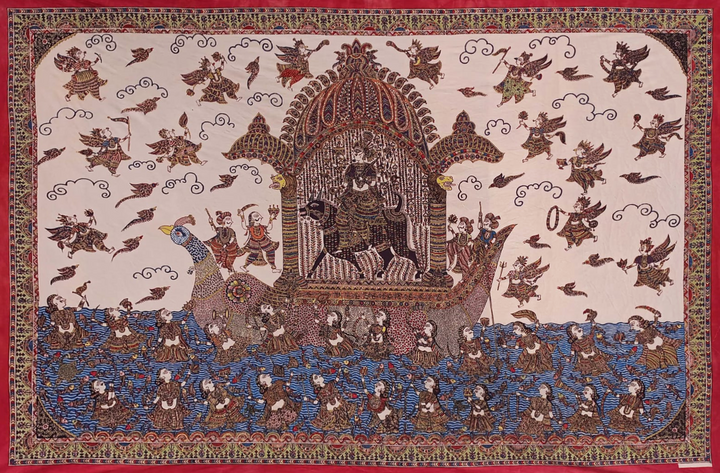 Vahanvati Meldi Mata On A Boat Mata Ni Pachedi By Vasant Manubhai Chitara For Home Decor Thumbnail