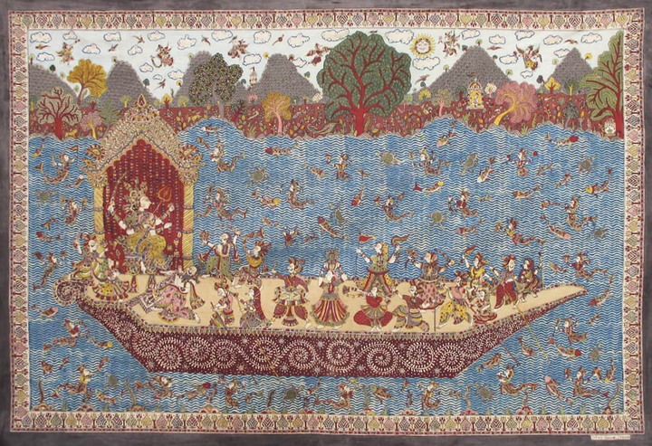 Vahanvati Mata With Devotees Mata Ni Pachedi By Vasant Manubhai Chitara For Home Decor Thumbnail