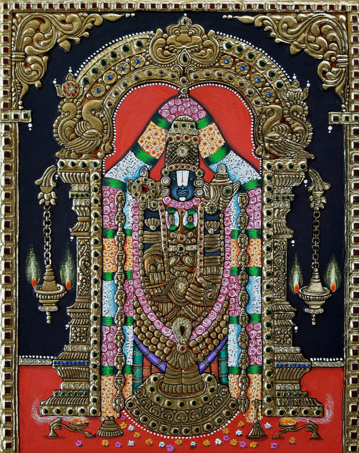Venkateshvara, Tanjore Painting by Sanjay Tandekar Thumbnail