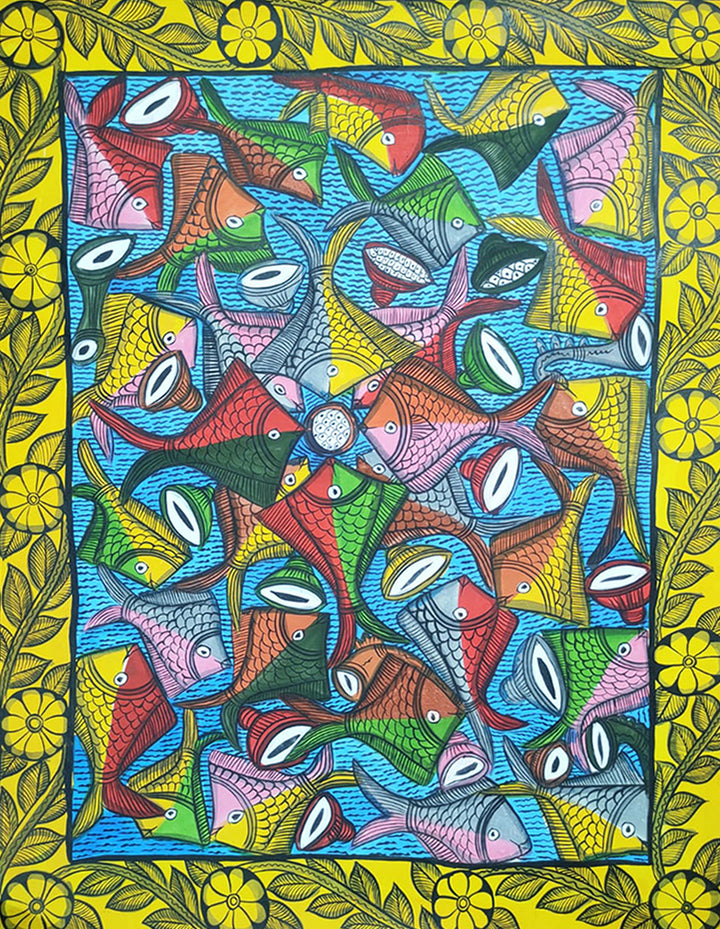 Vibrant Fishes in Santhal Pattachitra by Manoranjan Chitrakar Thumbnail