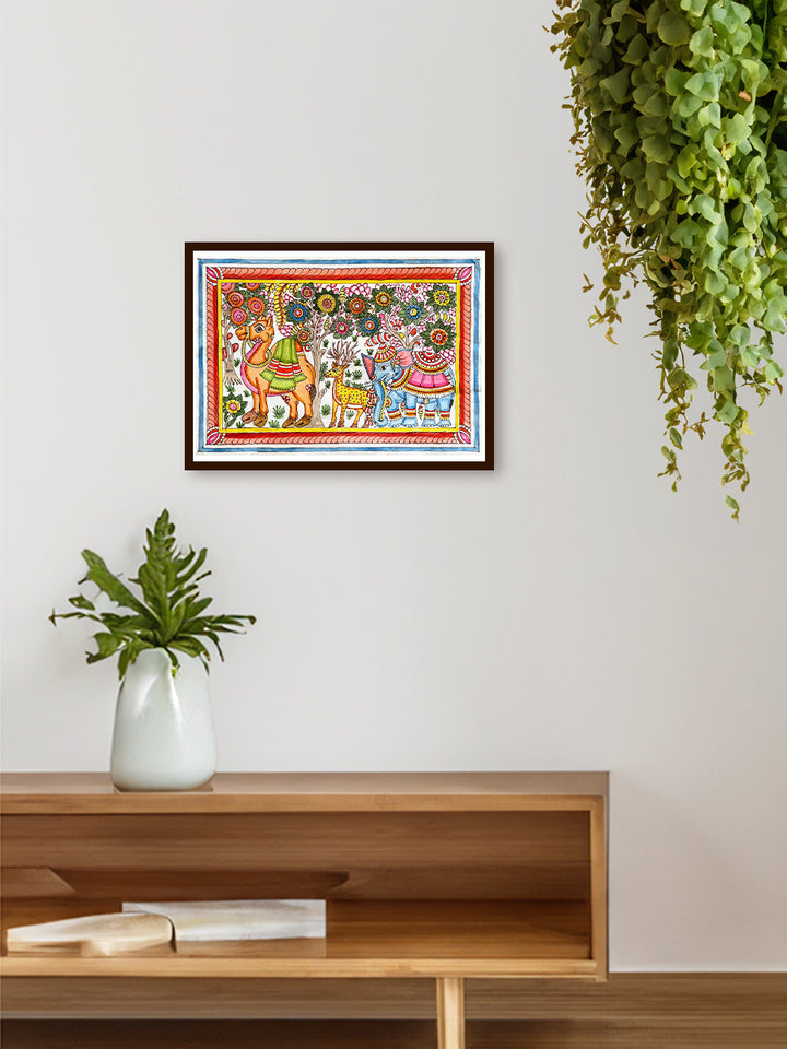 Vibrant Nature: Colorful Royal Flora and Fauna Tholu Bommalata Painting by Kanday Anjanappa Thumbnail