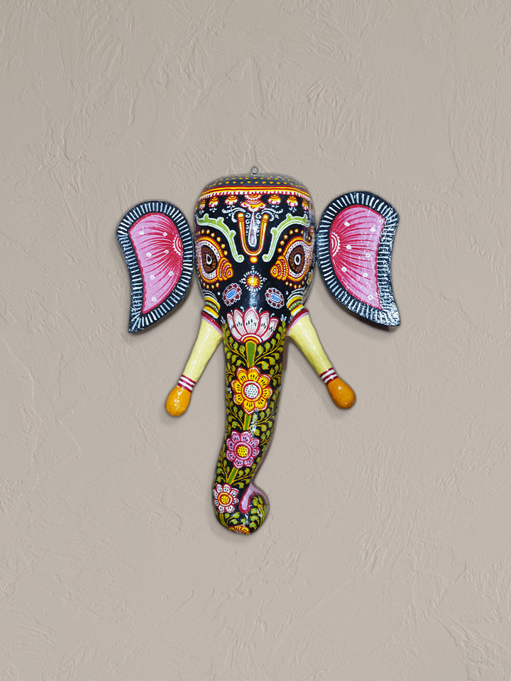 Vibrant Splendor: The Captivating Artistry of Paper Mache Colorful Designer Elephant Face by Keshab Maharana Thumbnail