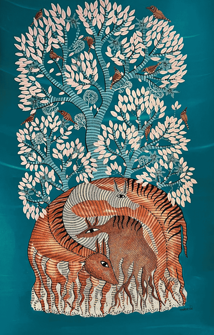 Vibrant Whispers of the Forest in Gond by Sukhiram Maravi Thumbnail