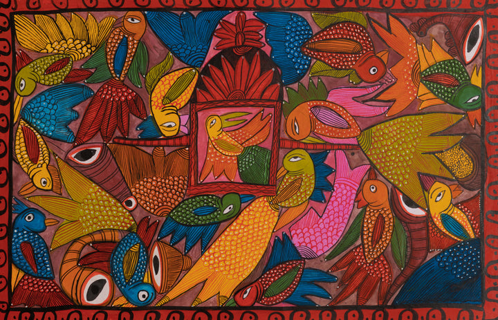 Vibrant birds in Bengal Pattachitra by Swarna Chitrakar Thumbnail
