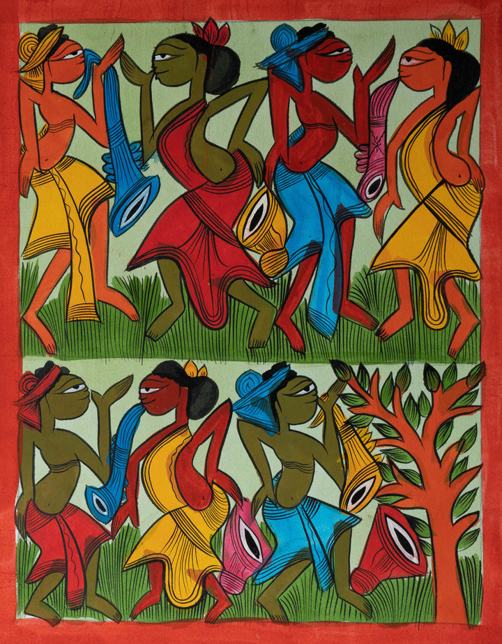 Vibrant imagery of ethnic dance: Santhal-Tribal Pattachitra by Manoranjan Chitrakar Thumbnail