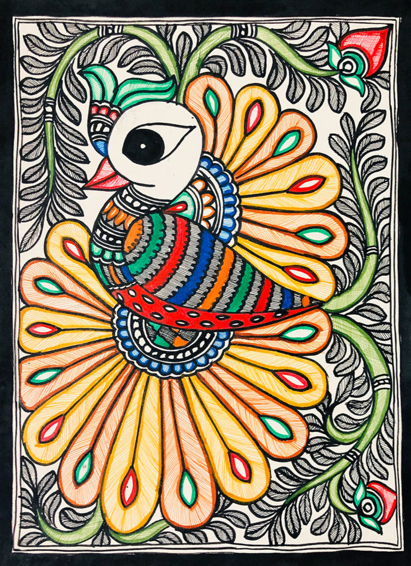 Peacock Madhubani Art Wood Print by Sanyukta Jha - Pixels