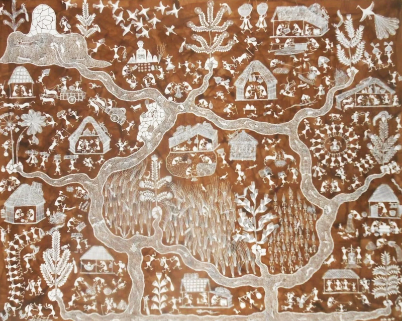 Village Life: Warli painting by Anil Wangad