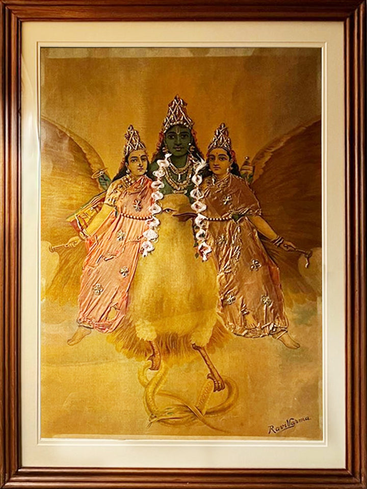 Vishnu Riding Garuda Oleograph by Raja Ravi Varma (Embellished) Thumbnail