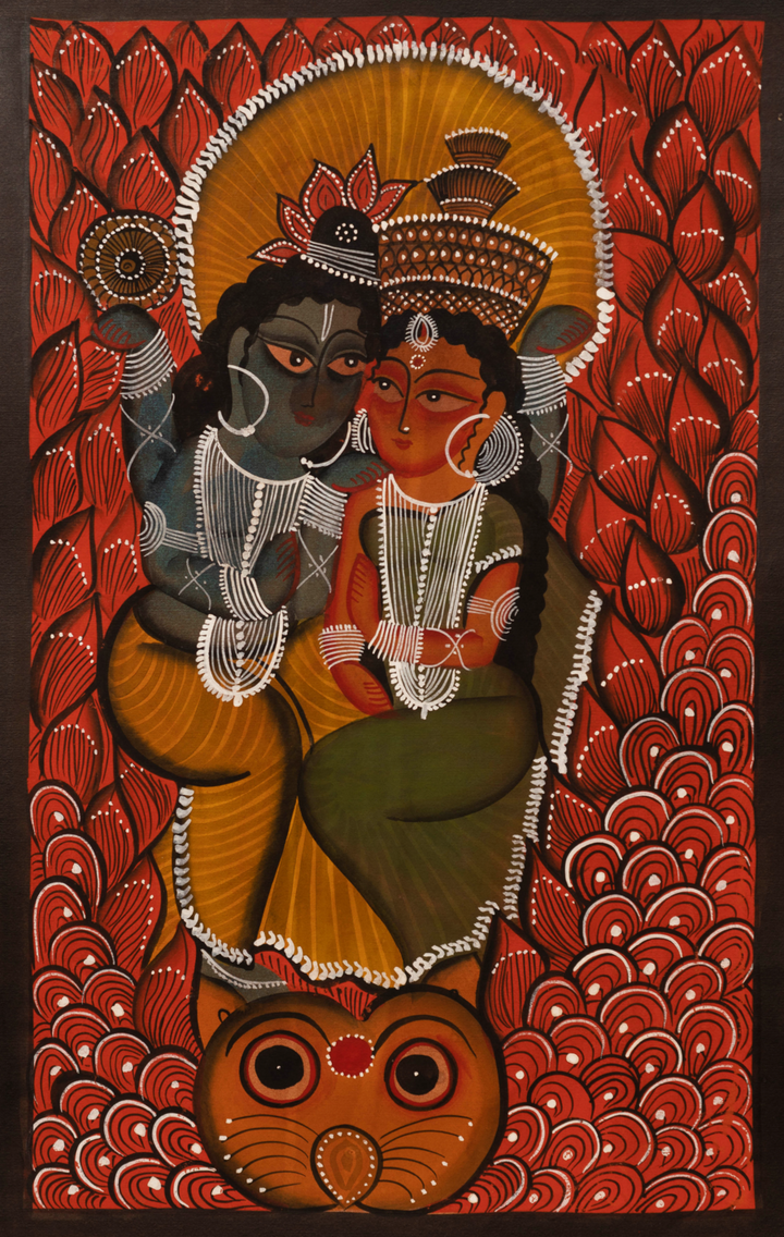 Vishnu and Lakshmi on the Owl Throne: Bengal Pattachitra by Swarna Chitrakar Thumbnail
