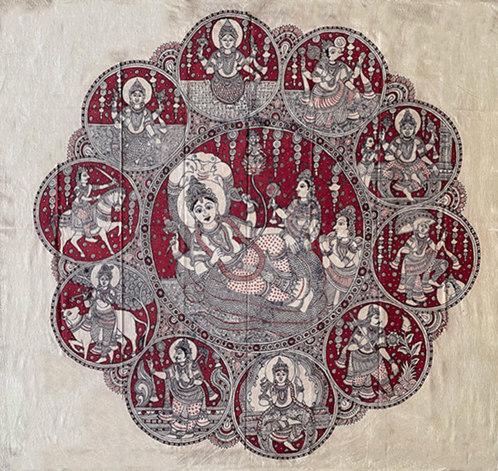 Vishnu's Grace: Cosmic Chronicles in Kalamkari Painting by Siva Reddy Thumbnail