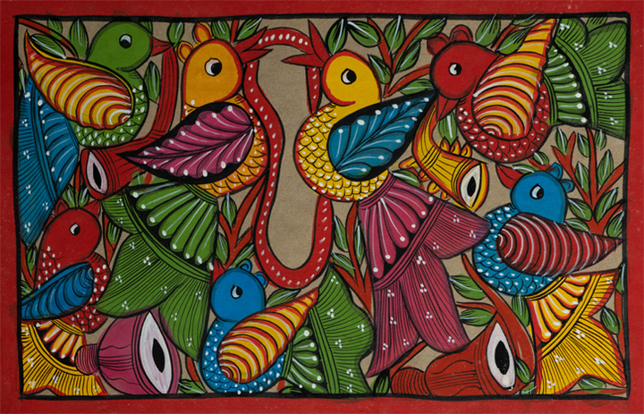 Vivid imagery of birds: Santhal-Tribal Pattachitra by Manoranjan Chitrakar Thumbnail
