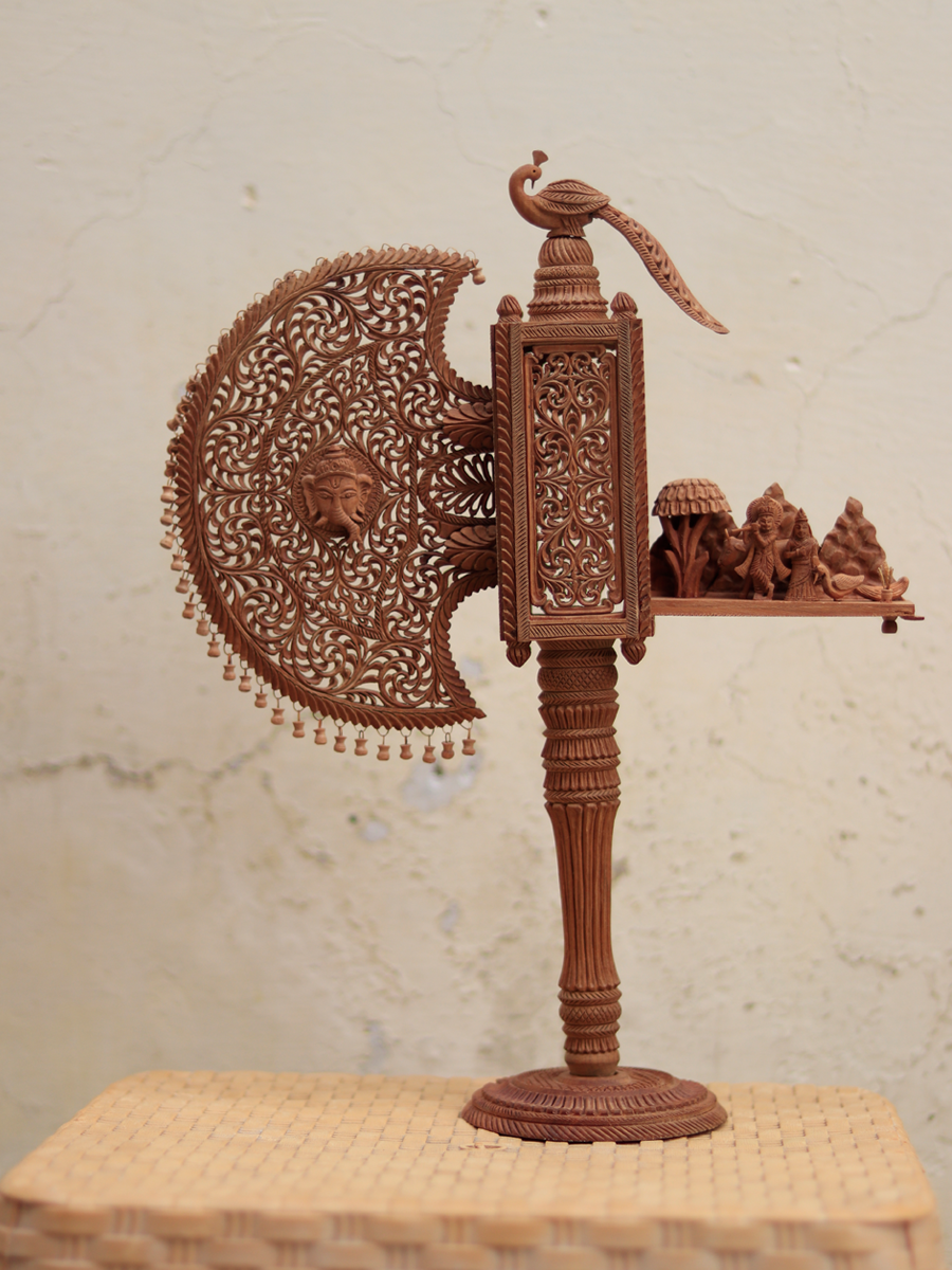 Shop Hand Fan (Radha Krishna) Sandalwood by Om prakash