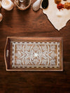 Shop Floral Handcrafted Tray in Wood Inlay by Satyug Singh