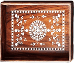 Buy Floral Handcrafted Tray in Wood Inlay by Satyug Singh