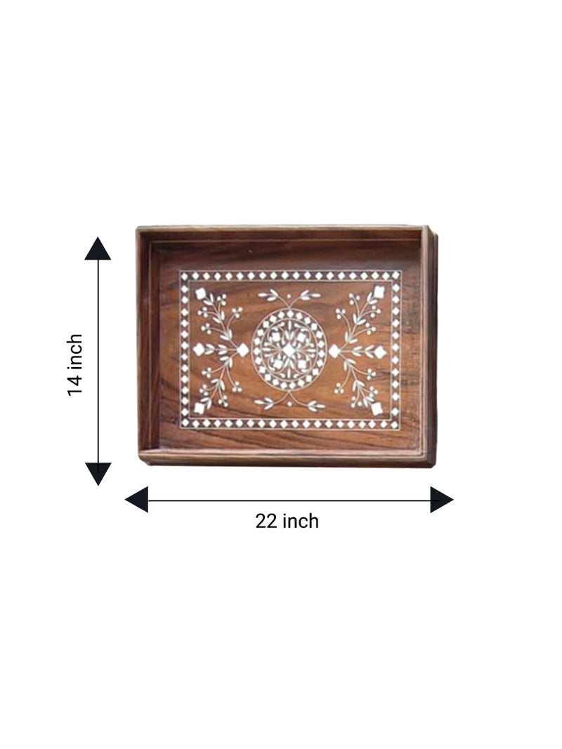Floral Handcrafted Tray in Wood Inlay by Satyug Singh
