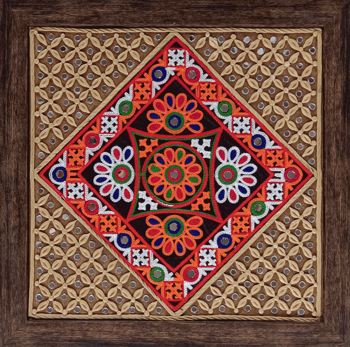 Wall Panel with Embroidery in Lippan by Nalemitha For Home Decor, Gifting Thumbnail