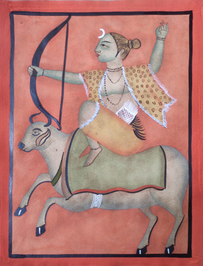 Warrior Shiva Emerges Unleashing the Divine Power, Kalighat style by Hasir Chitrakar Thumbnail